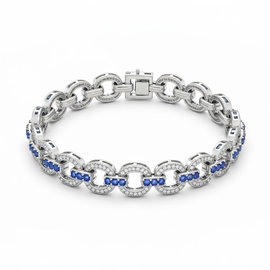 14K White Gold Link Bracelet with Sapphires