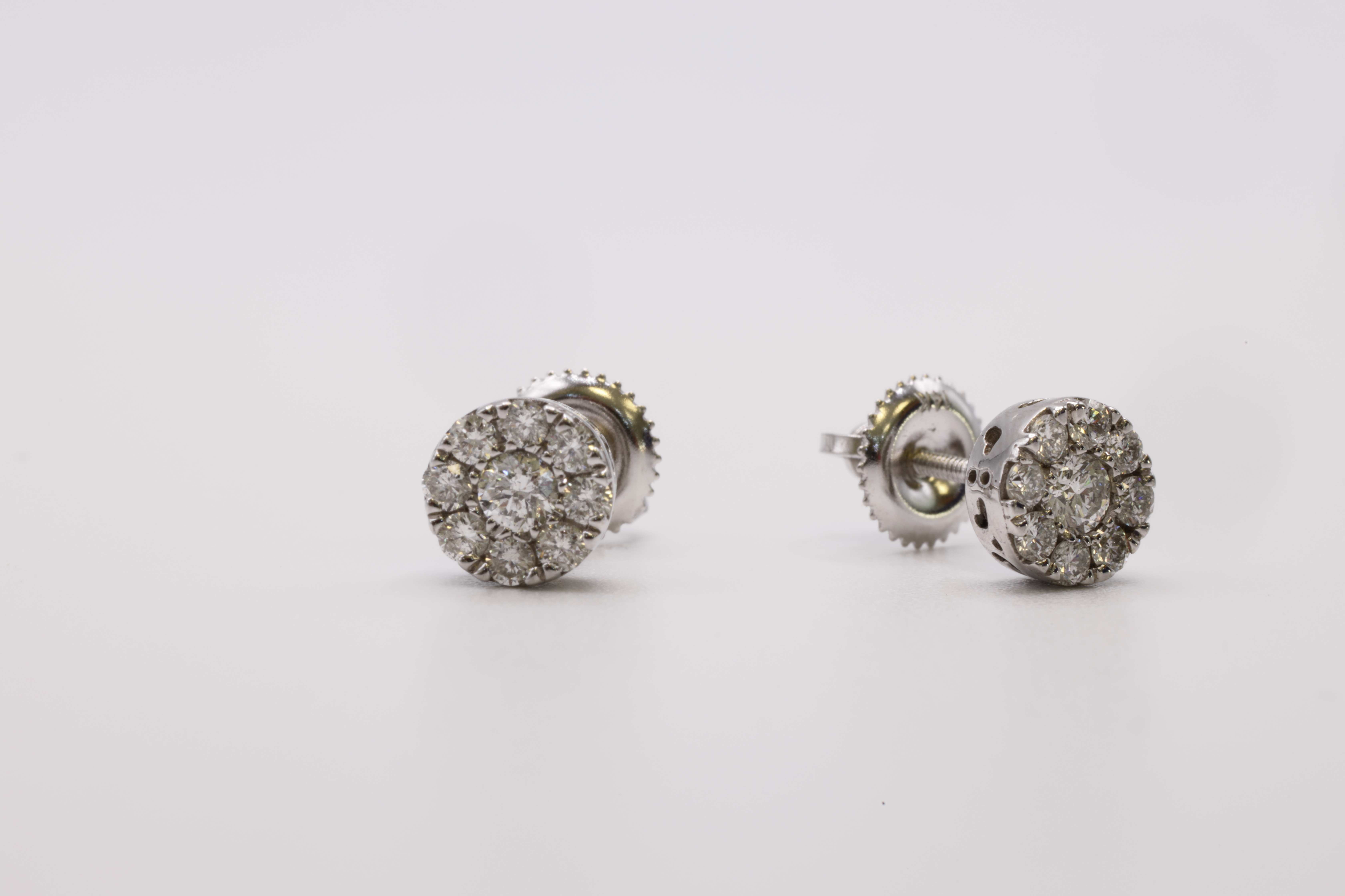 14K White Gold Diamond Cluster Stud Earrings