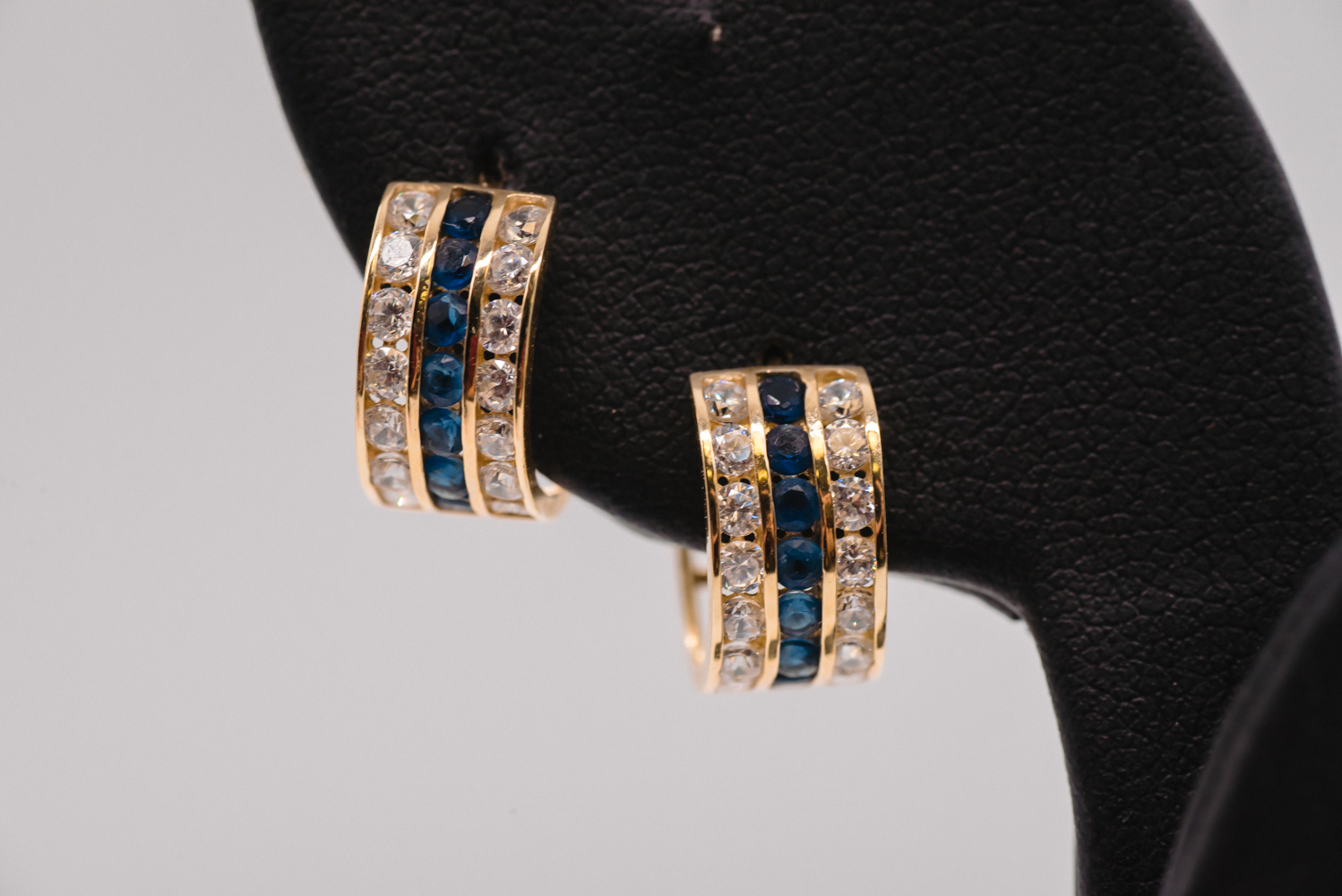 14K Yellow Gold Sapphire & Diamond Huggie Earrings