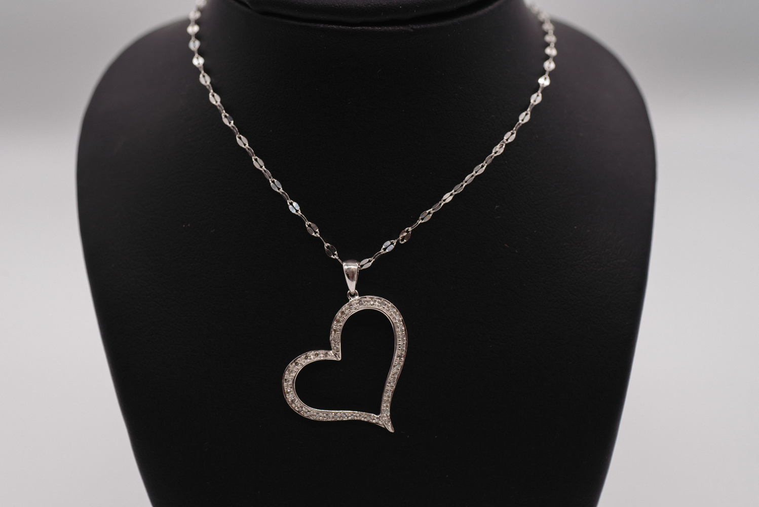 14K White Gold Asymmetric Heart Diamond Pendant