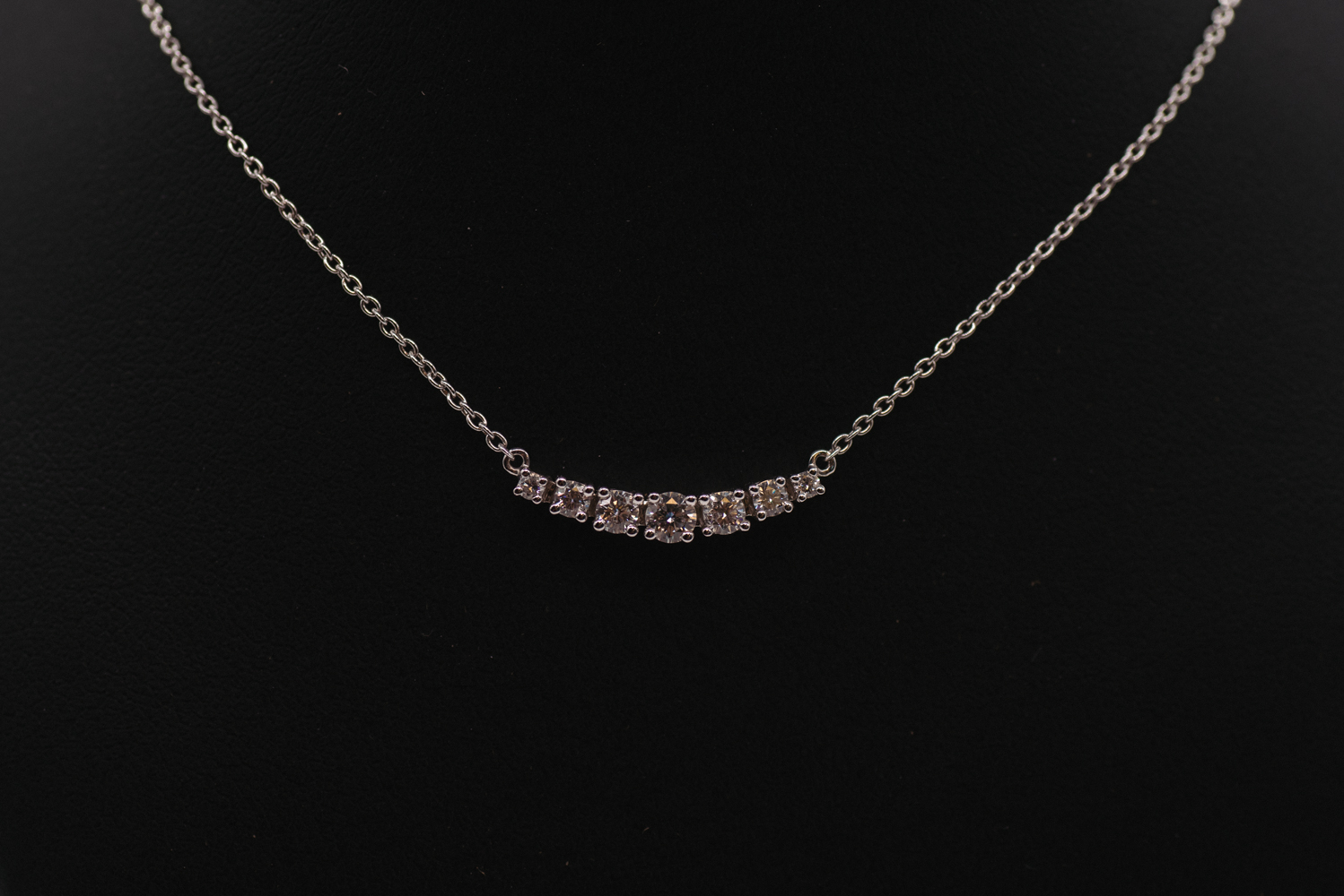 14K White Gold Curved Diamond Bar Necklace