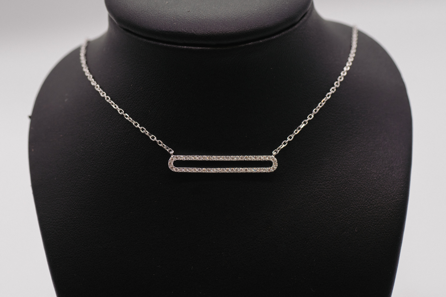 14K White Gold Diamond Bar Pendant Necklace