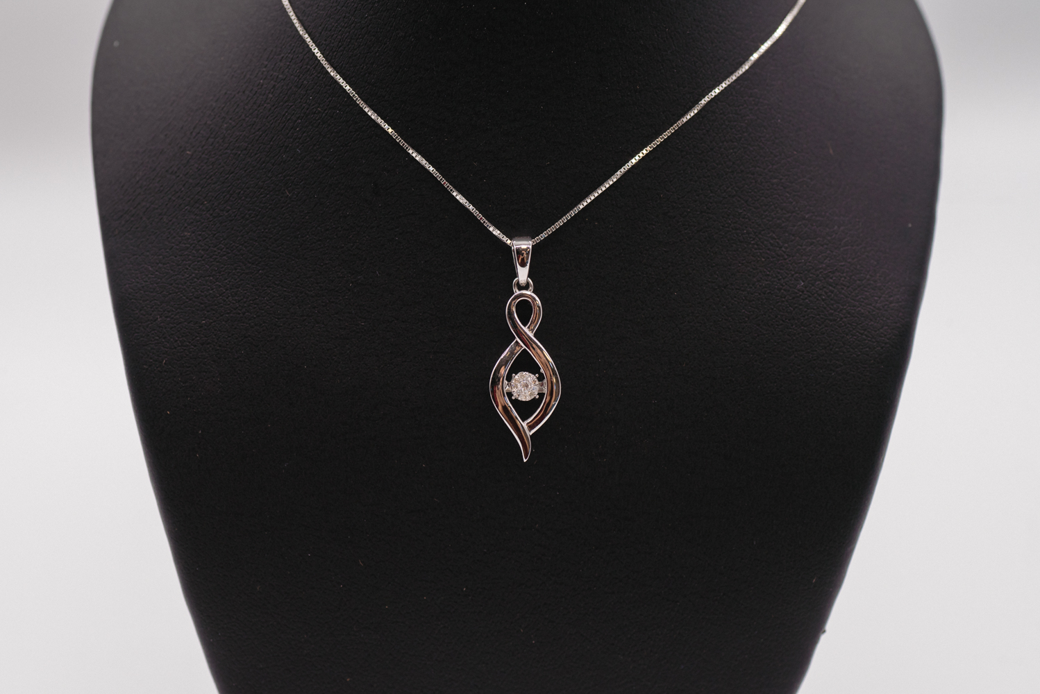 14K White Gold Infinity Twist Diamond Pendant