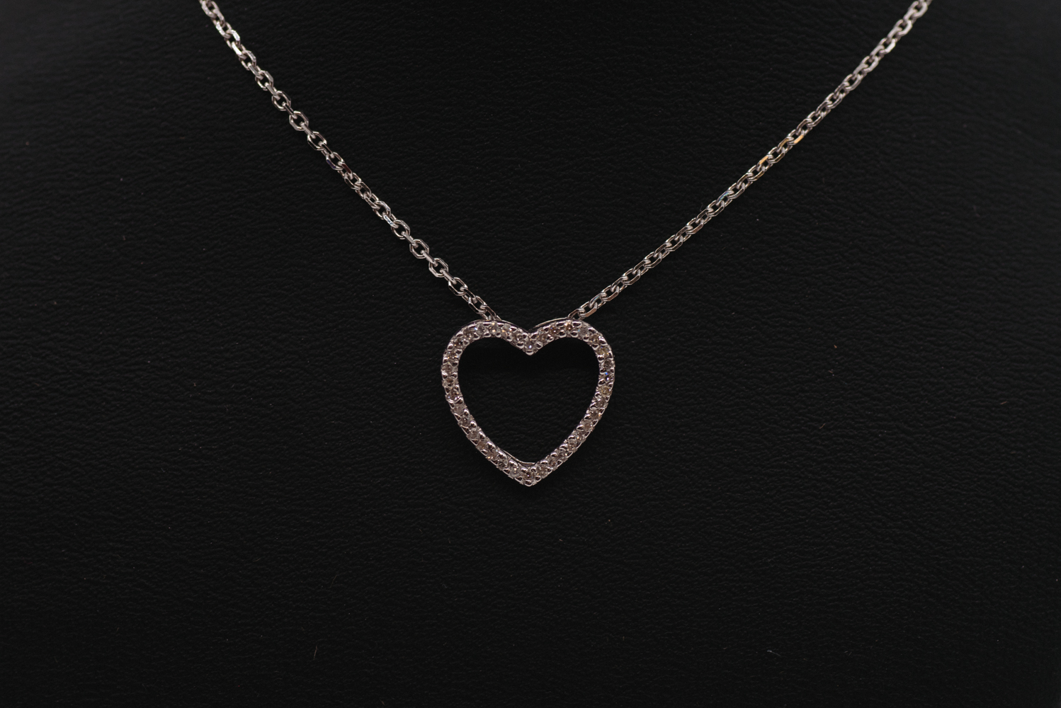 14K White Gold Open Heart Diamond Pendant