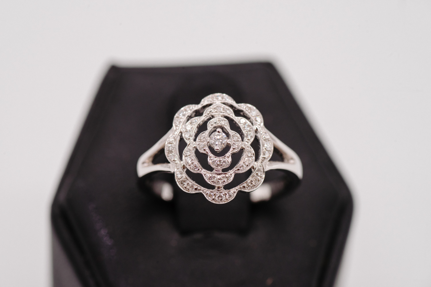 14K White Gold Floral Diamond Ring