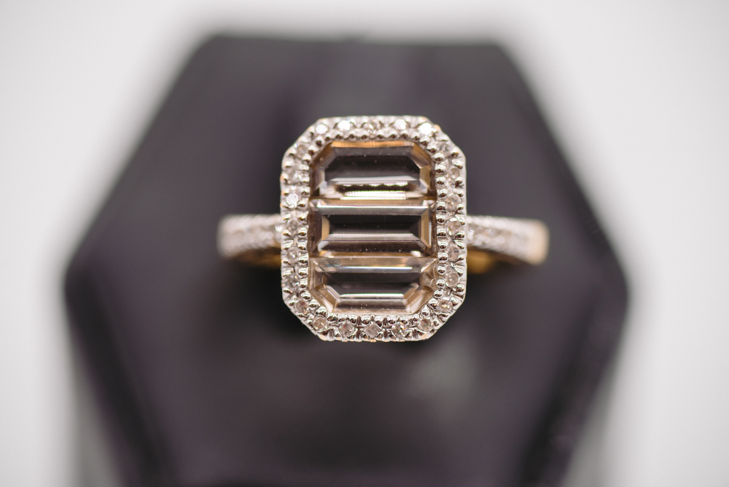 14K Yellow Gold Baguette Halo Ring